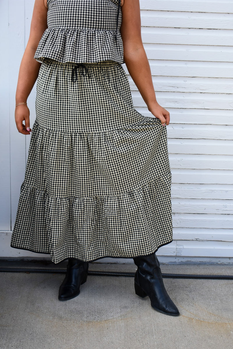 Gingham Pattern Tiered Skirt