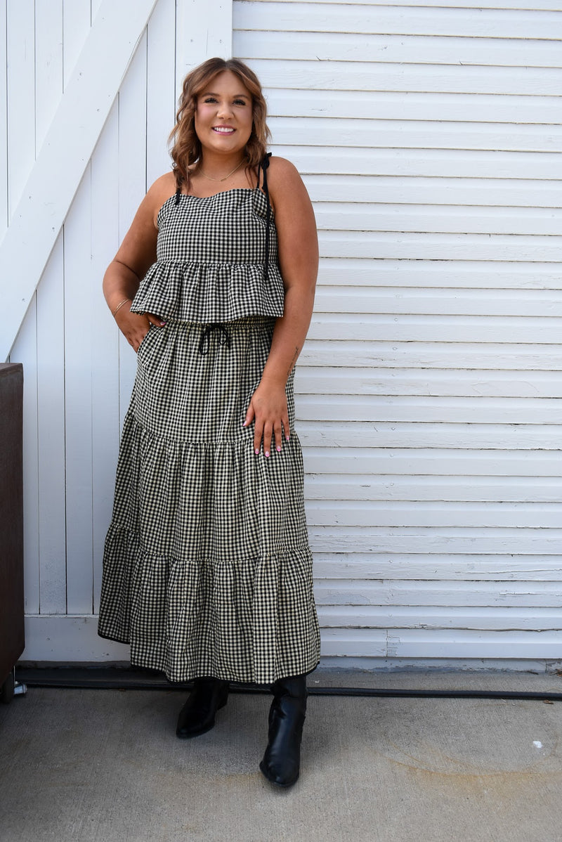 Gingham Pattern Tiered Skirt