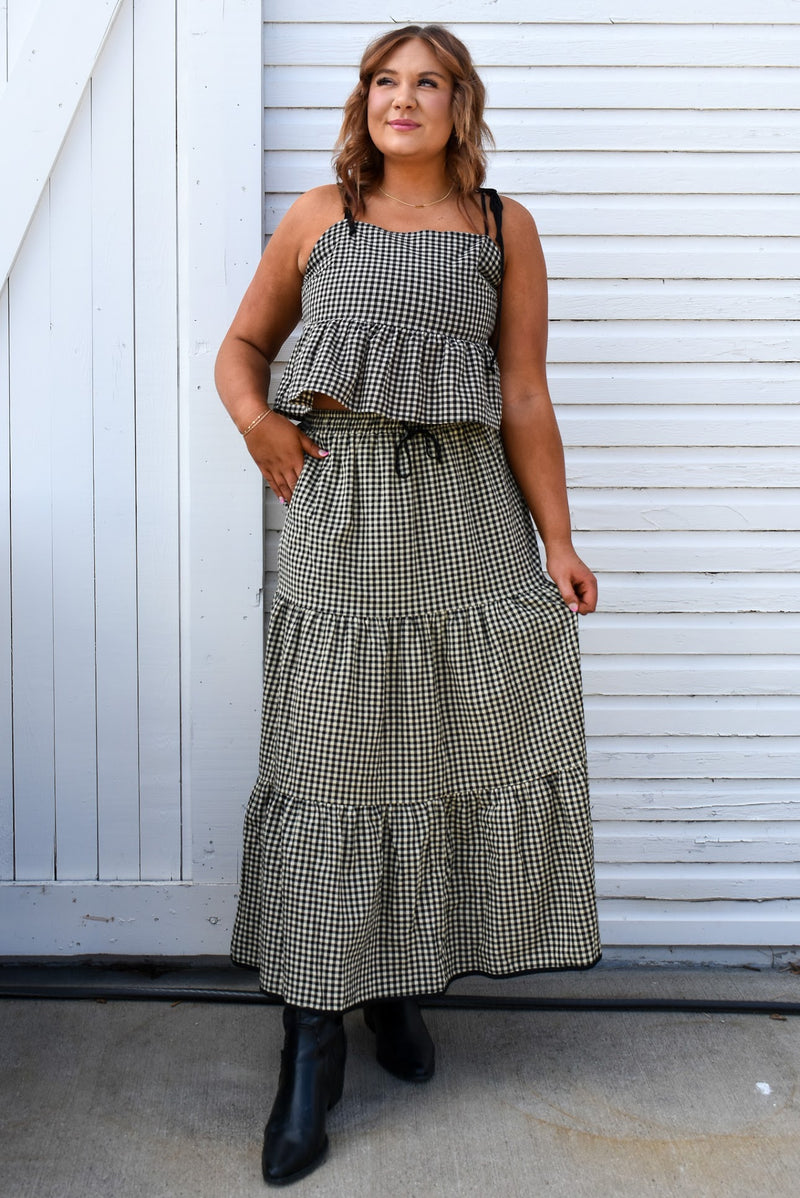 Gingham Pattern Tiered Skirt