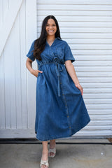 Asymmetric Button Detail Denim Shirt Dress