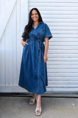 Asymmetric Button Detail Denim Shirt Dress