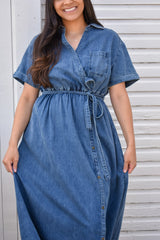Asymmetric Button Detail Denim Shirt Dress