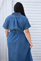 Asymmetric Button Detail Denim Shirt Dress