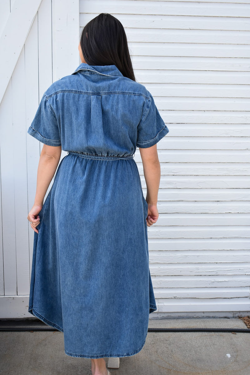 Asymmetric Button Detail Denim Shirt Dress