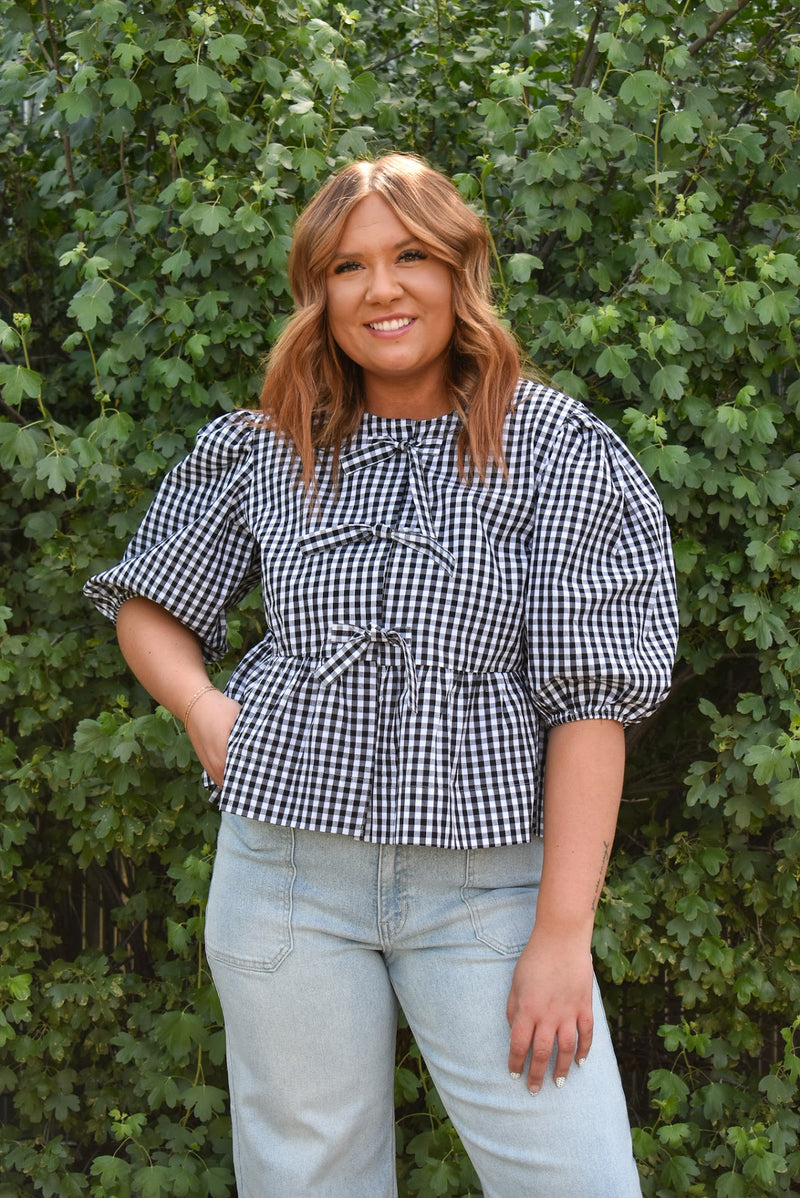 Tally Puff Gingham Poplin Blouse