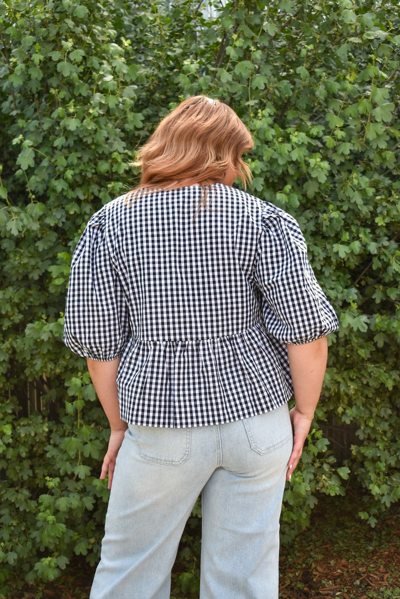 Tally Puff Gingham Poplin Blouse