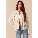 Floral Embroidered Cable Knit Sweater Cardigan