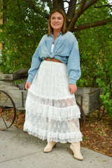 Stetson Sheer Lace Tiered Maxi Skirt