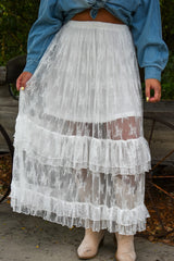 Stetson Sheer Lace Tiered Maxi Skirt