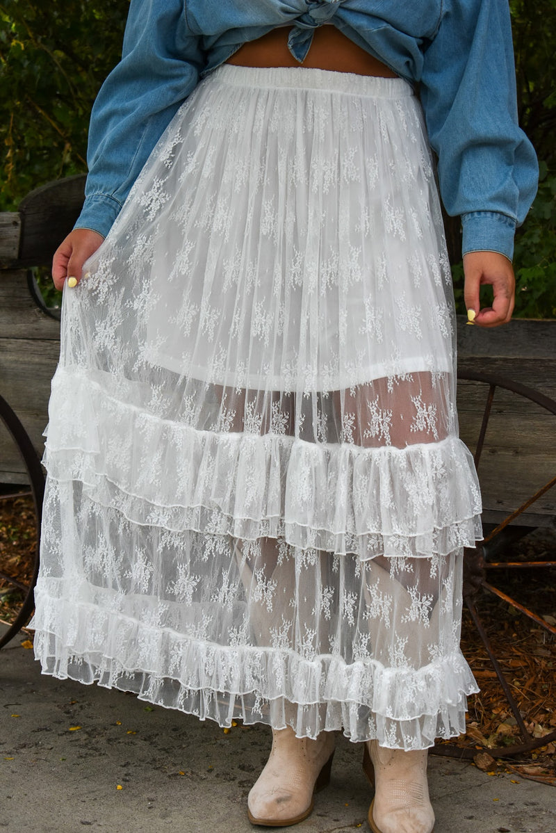 Stetson Sheer Lace Tiered Maxi Skirt