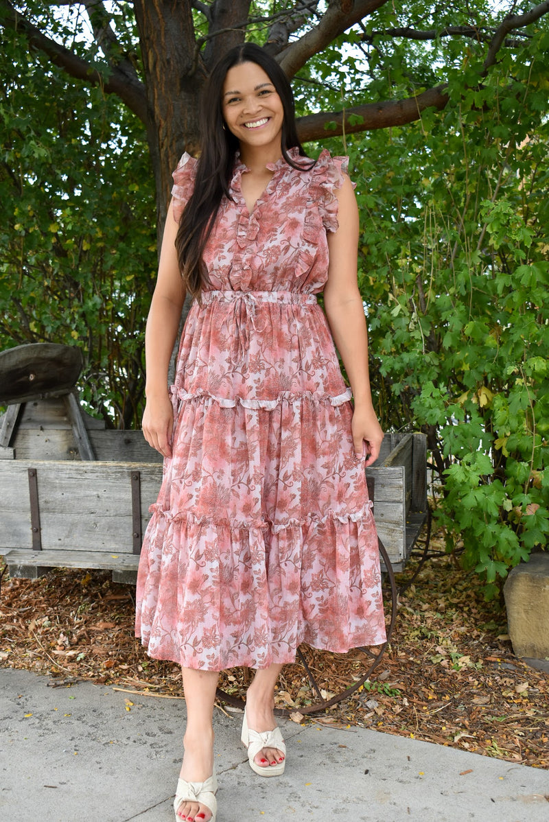 Callum Floral Tiered Midi Dress