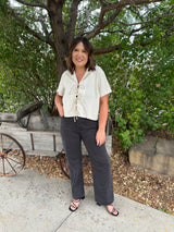 Nico Linen Short Sleeve Tie Blouse