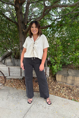 Nico Linen Short Sleeve Tie Blouse