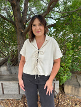 Nico Linen Short Sleeve Tie Blouse