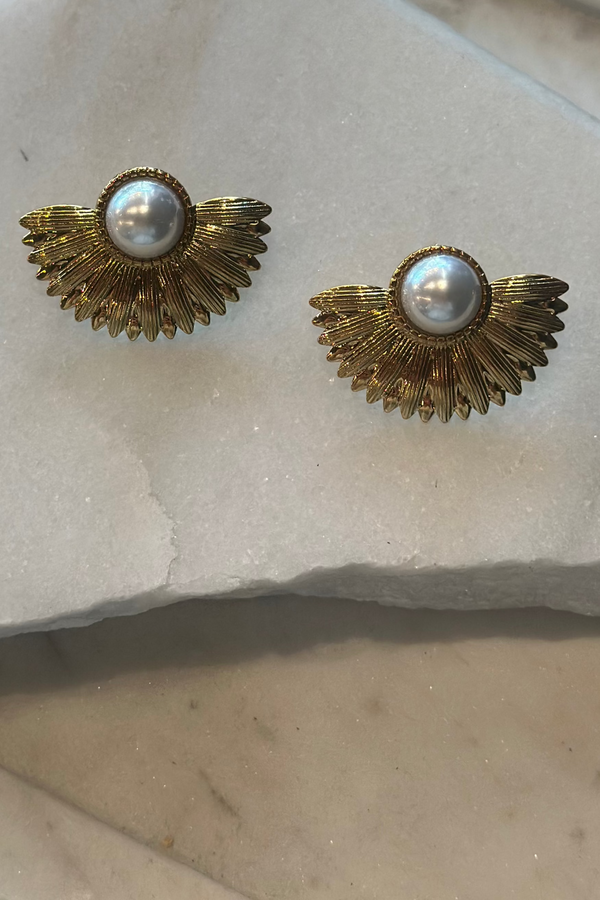 Pearl Half Flower Earrings