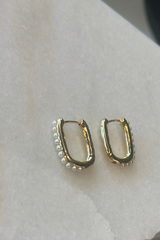Gold & Pearl Studded Rectangle Hoop Earrings