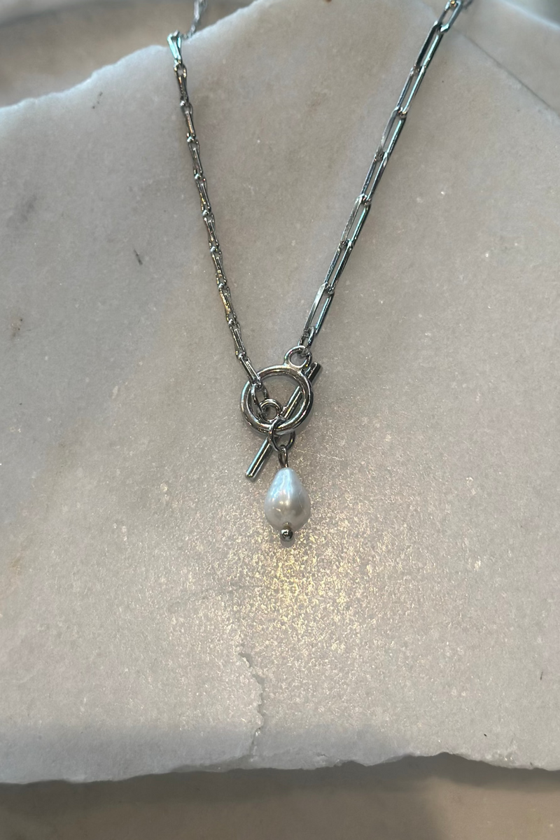 Toggle Pearl Charm Necklace