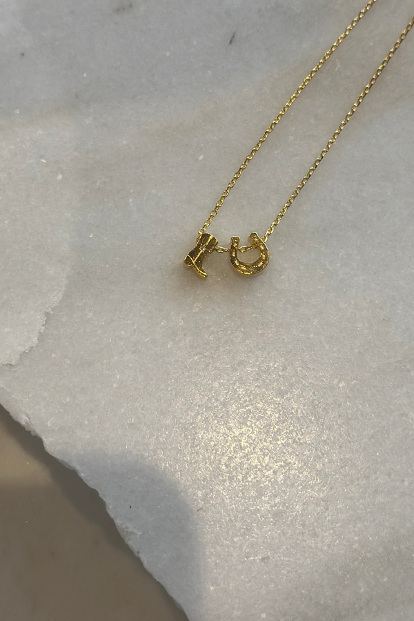 Cowboy Boots & Horse Shoe Charm Necklace