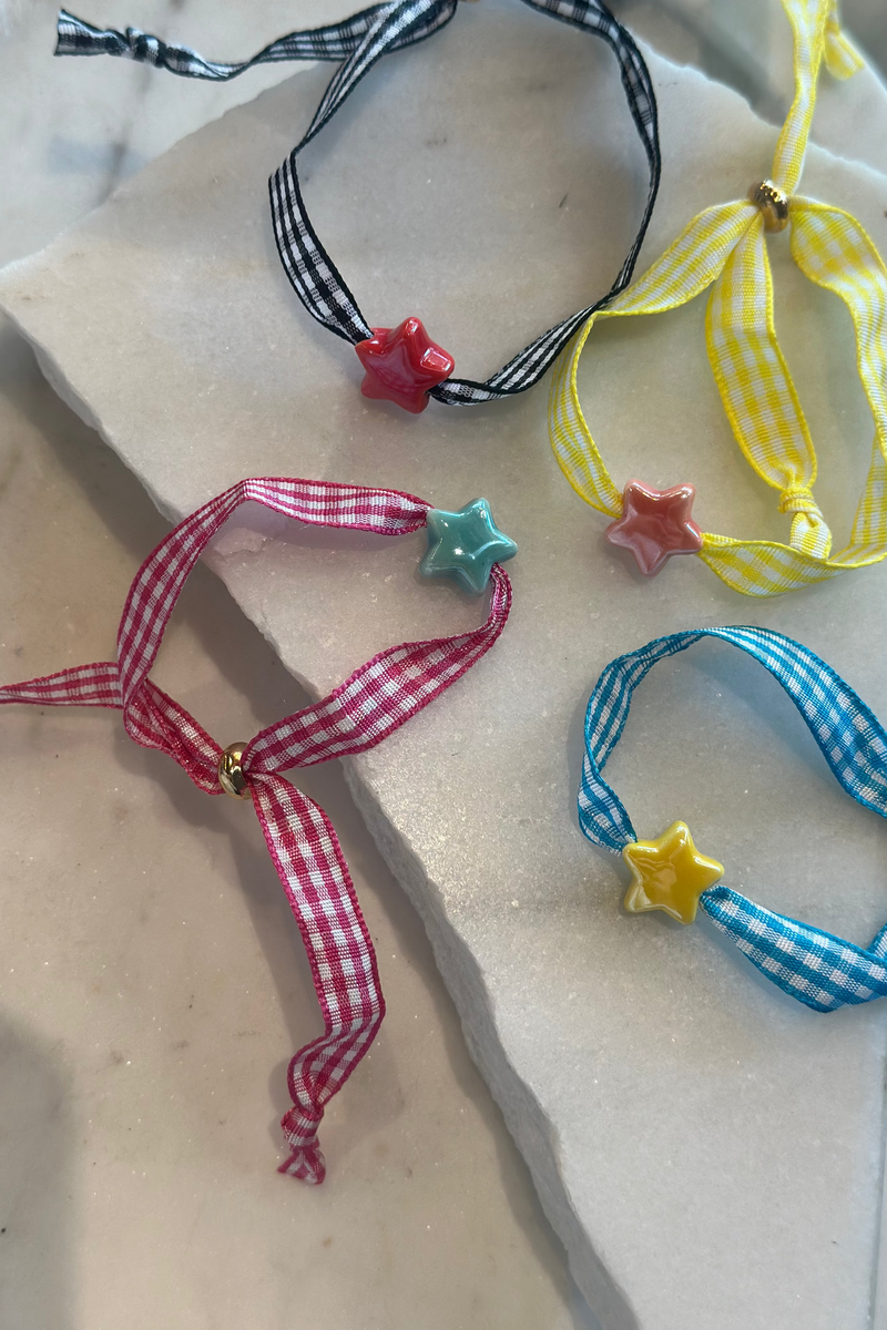 Star Charm Plaid Ribbon Bracelet