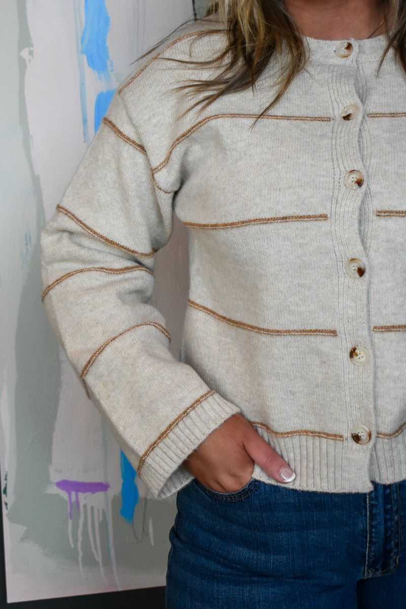 Button Front Striped Cardigan