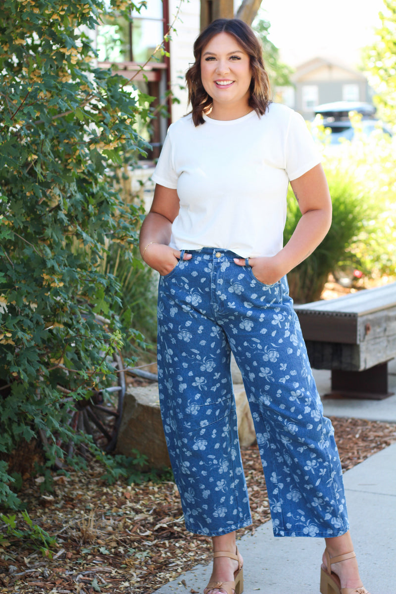 Callie Washed Floral Denim Barrel Pants