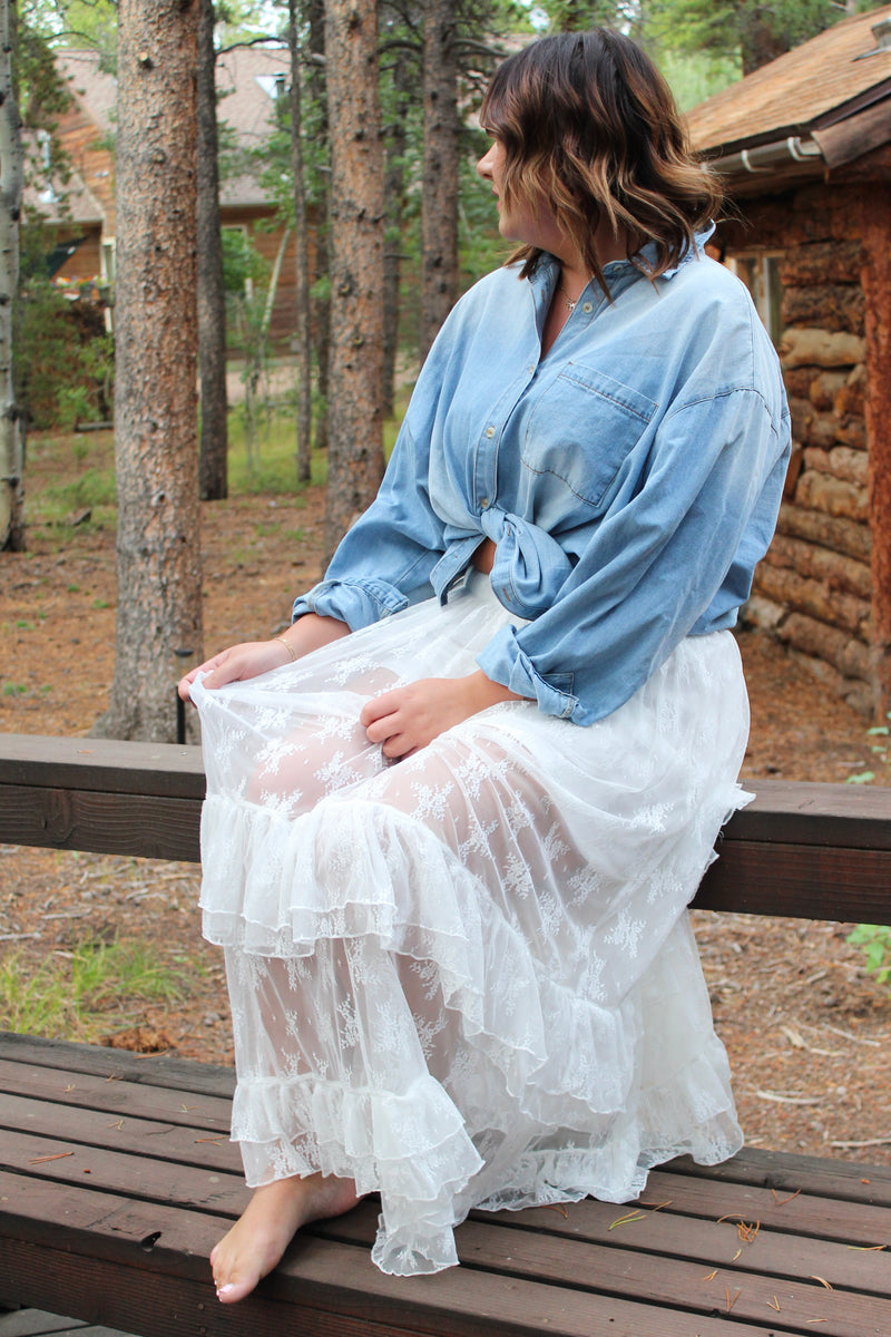 Stetson Sheer Lace Tiered Maxi Skirt