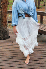 Stetson Sheer Lace Tiered Maxi Skirt