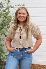 Gingham Pattern with Tie in Front Top