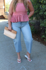 VERVET High Rise Light Wash Crop Barrel Leg Jeans