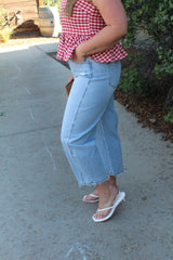 VERVET High Rise Light Wash Crop Barrel Leg Jeans