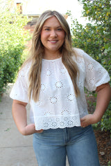 Eyelet Round Neck Short Sleeve Top