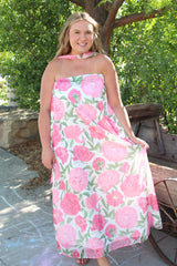 Strapless Floral Maxi Dress with Convertible Scarf