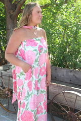 Strapless Floral Maxi Dress with Convertible Scarf