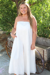 Woven Eyelet Tube Wide Leg Jumpsuit