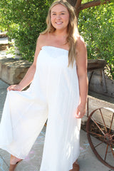 Woven Eyelet Tube Wide Leg Jumpsuit