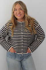 Striped Button Front Sweater Cardigan
