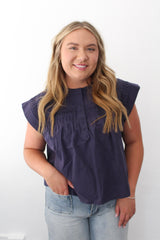 Pintucked Cap Sleeve Blouse