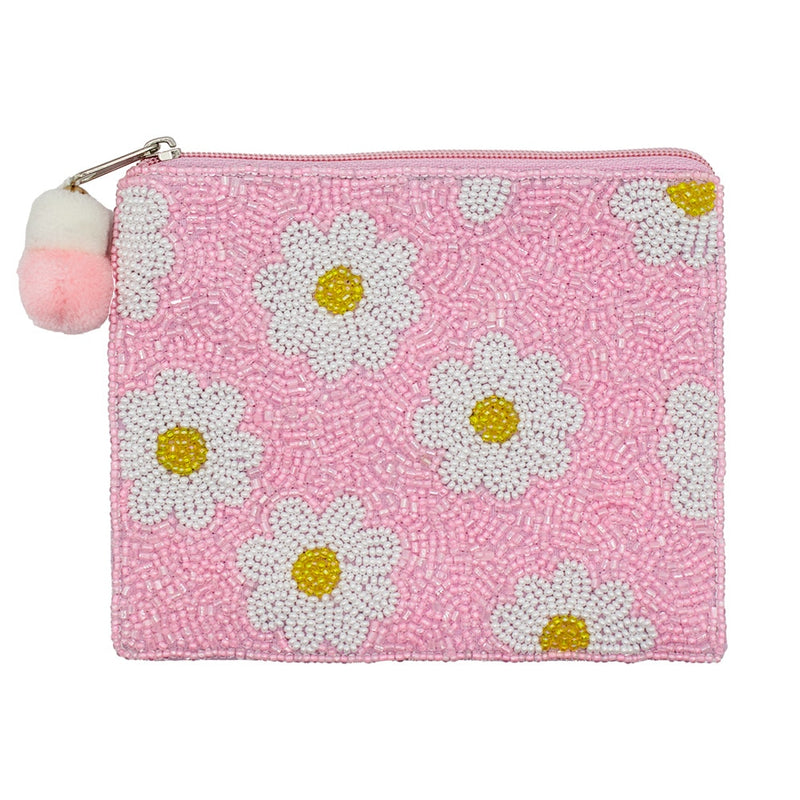 Pink Daisies Beaded Pouch