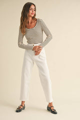 Stripe Pattern Round Neck Long Sleeve Top