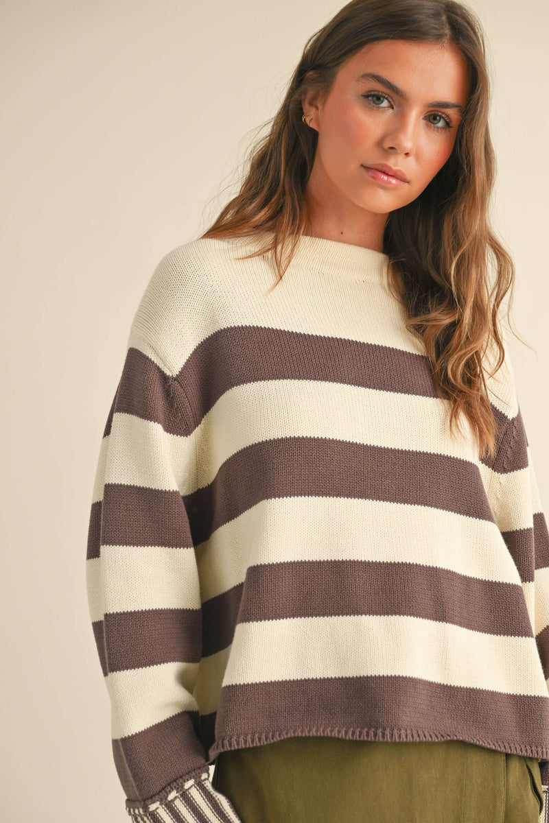 Silicy Black & White Striped Sweater Top