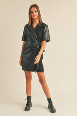 Marcie Pleather Collared Wrap Dress