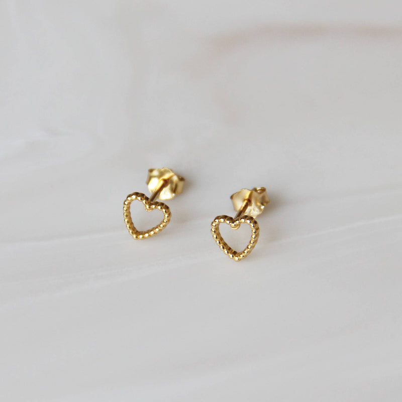 Tiny Beaded Open Heart Studs