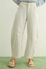 Pinstriped Barrel Pants