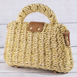 Woven Straw Turn Lock Top Handle Handbag