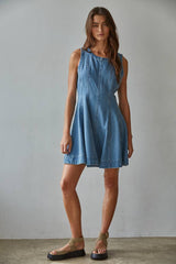 Denim Cotton Round Neck Sleeveless Mini