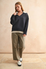 Color Combo V-Neck Sweater