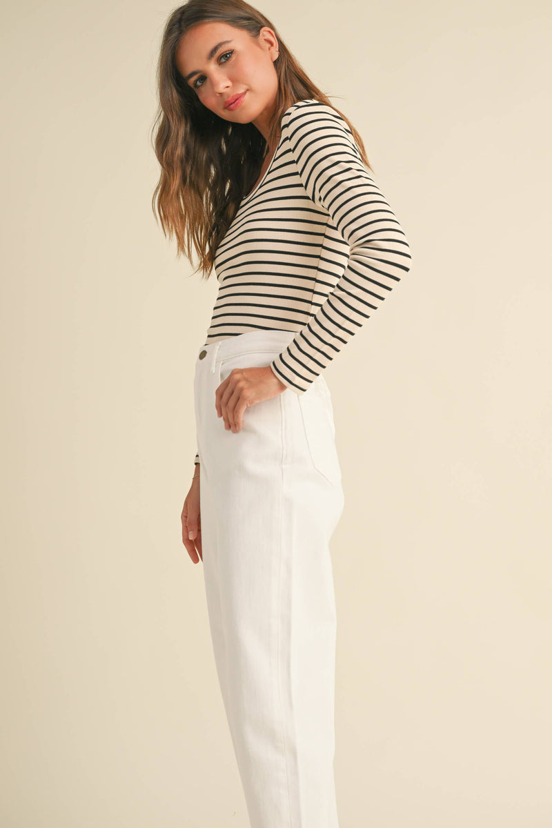 Stripe Pattern Round Neck Long Sleeve Top