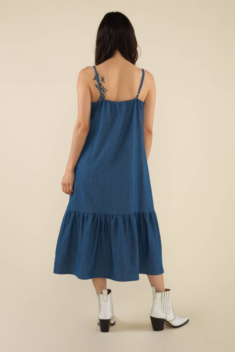 Bonnie Bow Cotton Denim Midi Dress