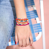 Sage Mixed Stripe Beaded 10 Strand Stretch Bracelets Rainbow