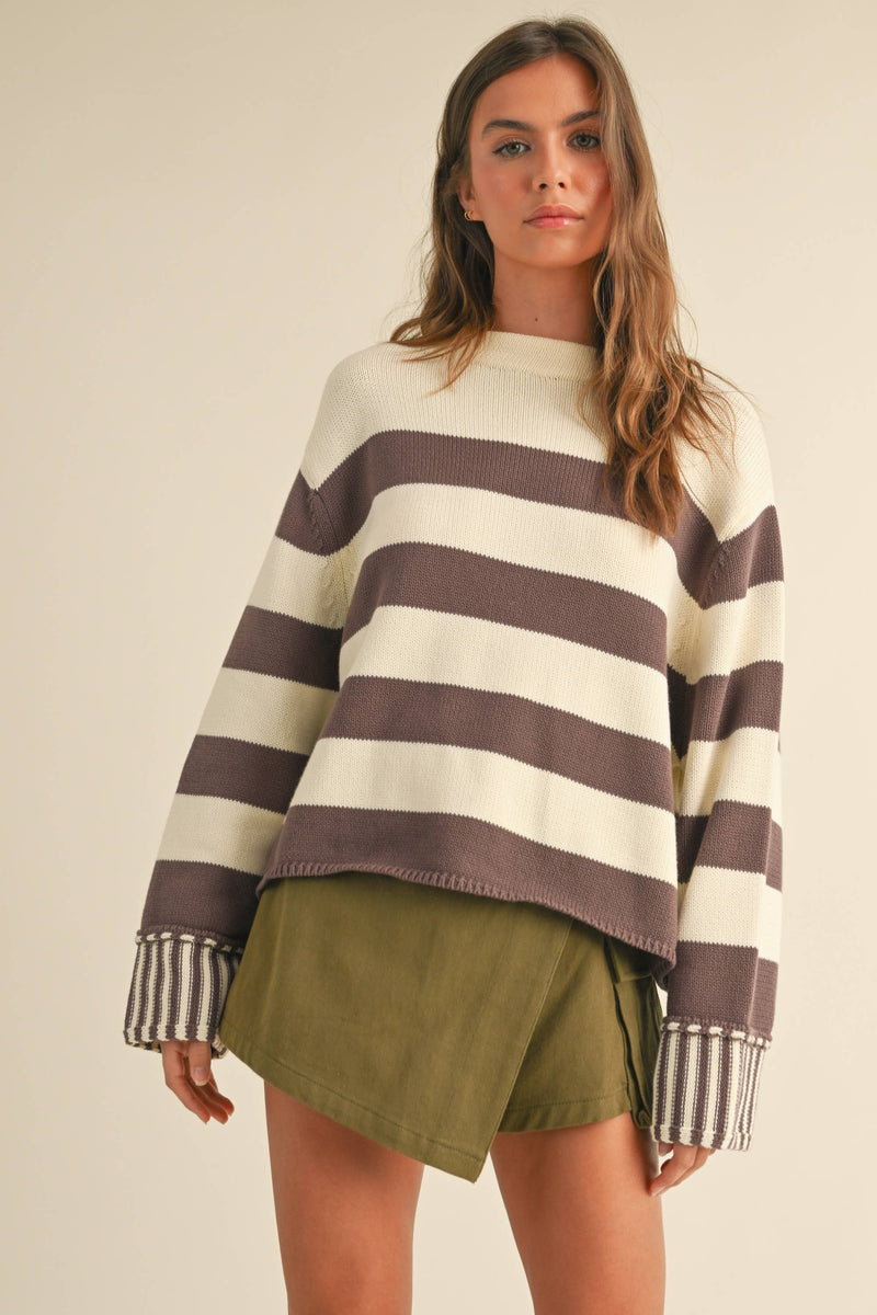 Silicy Black & White Striped Sweater Top